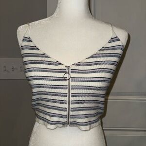 Striped Zip-Front Crop Top